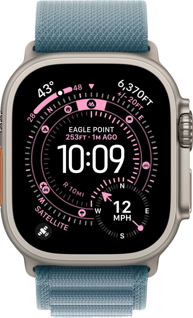 Умные часы Apple Watch Ultra 3 LTE 49 мм (титановый корпус, природный/голубой, текстильный ремешок размера L)