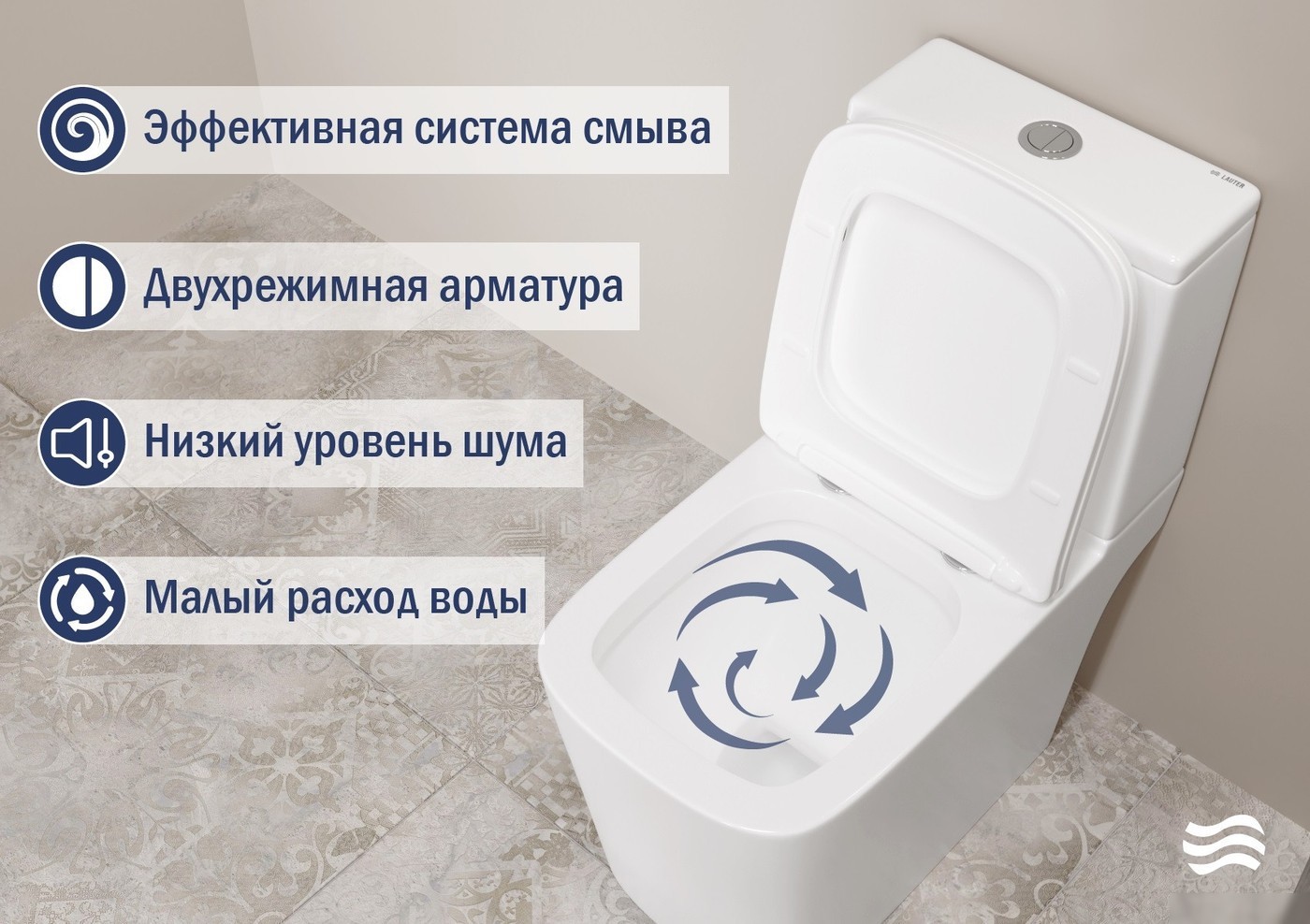 Унитаз напольный Lauter W09 S-TRAP с жестким сиденьем и микролифтом 21900004 (вертикальный выпуск)