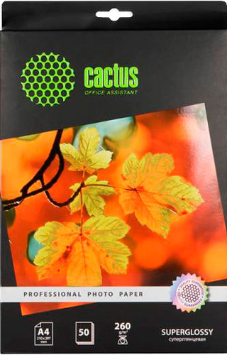 Фотобумага CACTUS Суперглянцевая А4 260 г/м2 50 листов (CS-HGA426050)