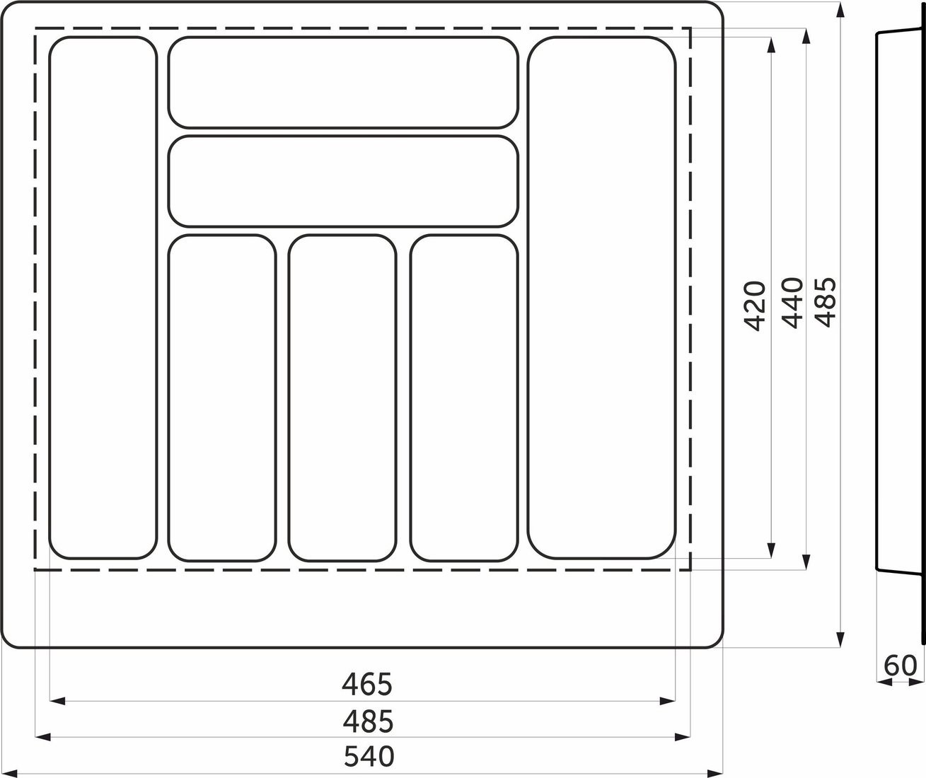 Лоток для столовых приборов AKS 600 Marble 540x485 (черно-серый мрамор)