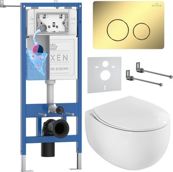 Унитаз подвесной Roxen EGG в комплекте с инсталляцией StounFix Dual Fresh 6 в 1 868578 (кнопка: сатин матовая)