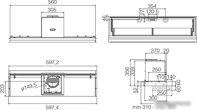 Кухонная вытяжка Elica Lever IX/A/56 PRF0160153