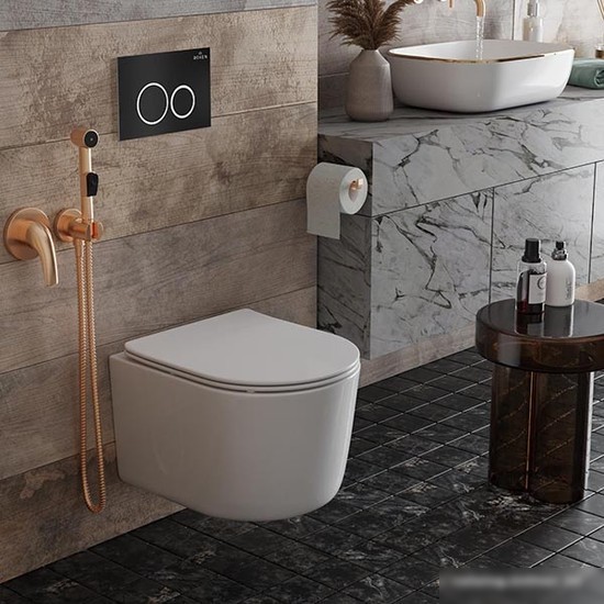 Унитаз подвесной Roxen Simple Compact в комплекте с инсталляцией StounFix Slim 6 в 1 911522 (кнопка: черный матовый)