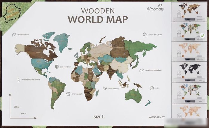 Пазл Woodary Карта мира на английском языке L 3190