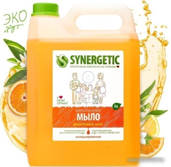 Synergetic Мыло жидкое для мытья рук и тела Фруктовый микс 5 л
