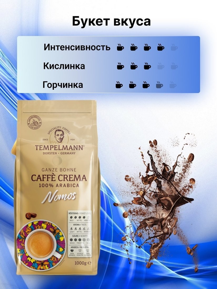 Кофе Tempelmann Nomos Caffe Crema зерновой 1 кг