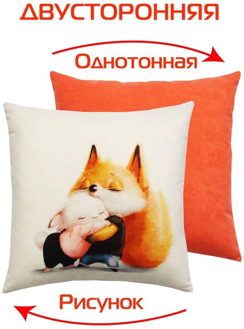 Декоративная подушка Matex Fluffy. Рыжик и зайка 61-632 (белый/черный/лососевый)