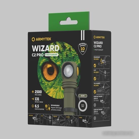 Фонарь Armytek Wizard C2 Pro Magnet USB (оливковый)