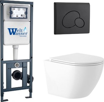 Унитаз подвесной Saniteco KW-9003W Rimles + WeltWasser Marberg 410 + Marberg 410 RD MT-BL