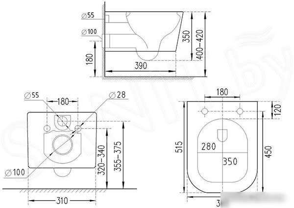 Унитаз подвесной Roxen Cube bidet в комплекте с инсталляцией StounFix Slim 6 в 1 966554 (кнопка: бежевый)