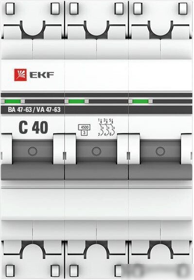 Выключатель автоматический EKF ВА 47-63 3P 40А (C) 4.5kA PROxima mcb4763-3-40C-pro