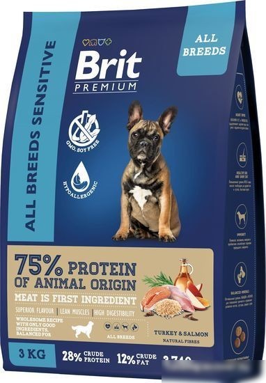 Сухой корм для собак Brit Premium Dog Sensitive с лососем и индейкой 3 кг