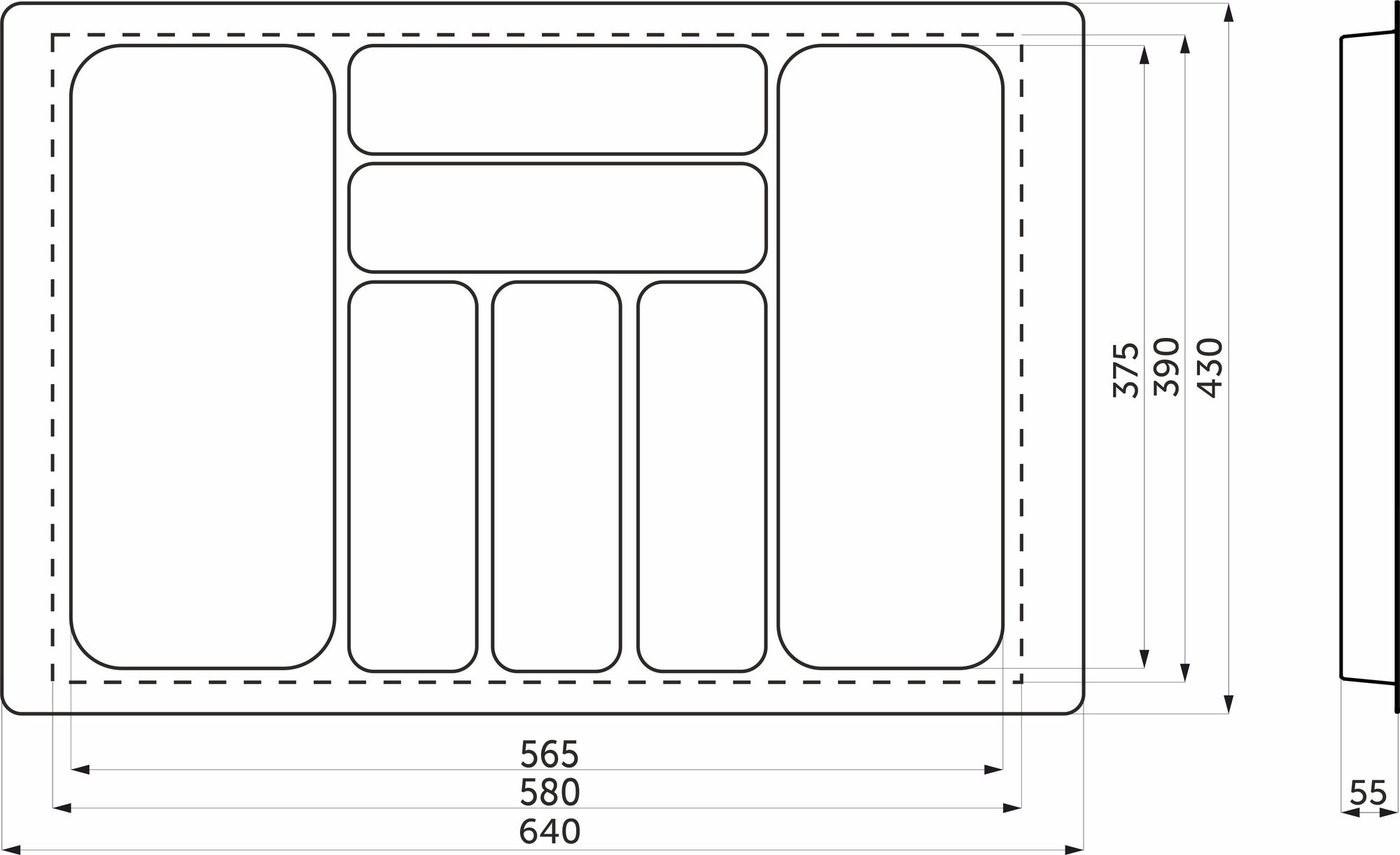 Лоток для столовых приборов AKS 700 Basic 640x430 (серый)