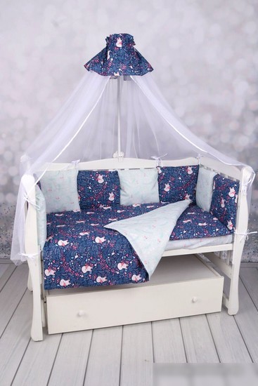 Бампер в кроватку Amarobaby Лисички (12 подушек, синий)