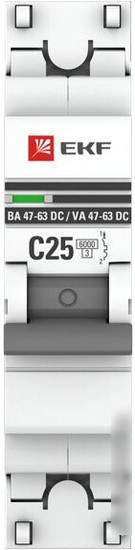 Выключатель автоматический EKF PROxima 1P 25А (C) 6кА ВА 47-63 DC mcb4763-DC-1-25C-pro