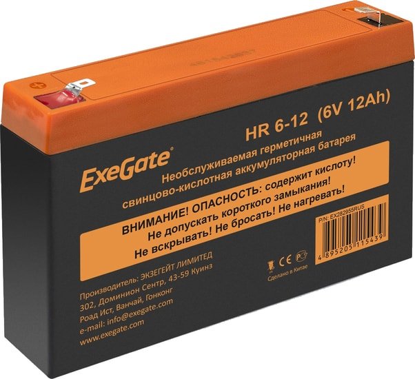 Аккумулятор для ИБП ExeGate HR 6-12 (6В, 12 А·ч)