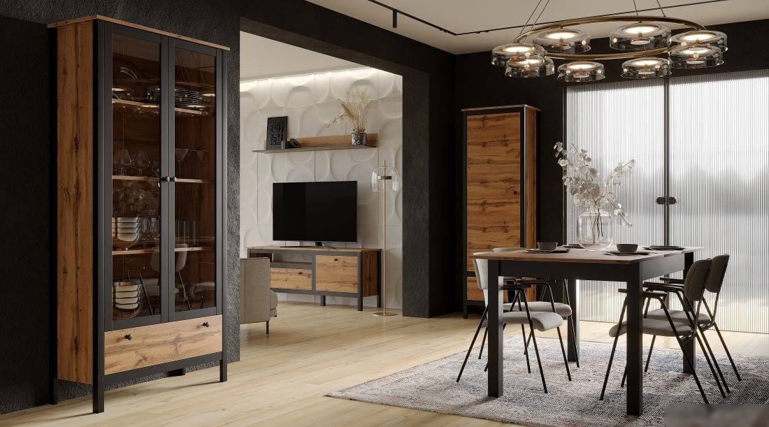 Шкаф-витрина BRW Loft REG2W1S (дуб вотан/черный)