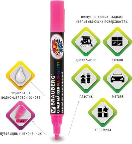 Маркер меловой BRAUBERG Pop-art 151530
