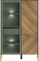 Шкаф-витрина Black Red White Siena с подсветкой REG1W1D/140 (дымчатый зеленый/дуб вотан)