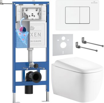 Унитаз подвесной Roxen Martin в комплекте с инсталляцией StounFix Dual Fresh 6 в 1 868651 (кнопка: брашированное золото матовая)