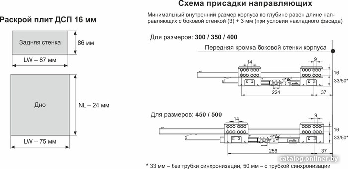 Роликовые направляющие Boyard Старт Push с прямыми боковинами SB28GR.1/350