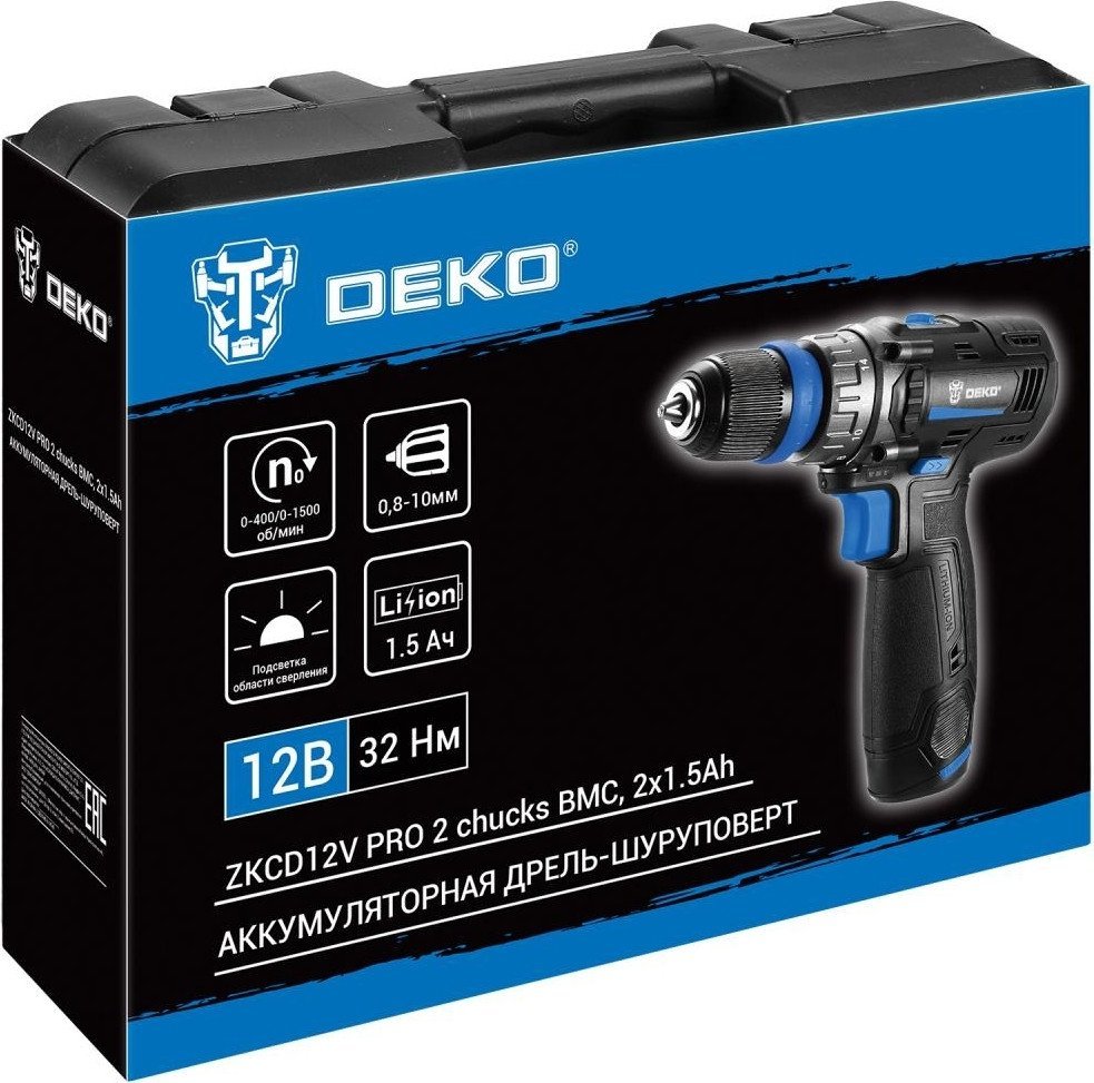 Дрель-шуруповерт Deko ZKCD12V PRO 084-1013 (с 2-мя АКБ, кейс)