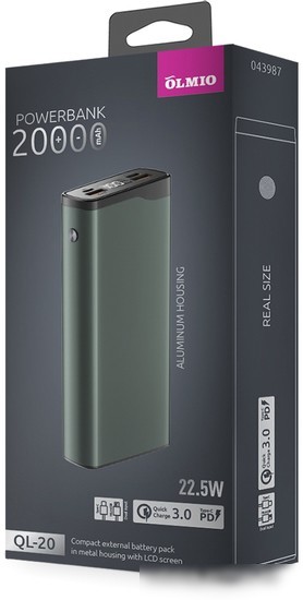 Внешний аккумулятор Olmio QL-20 20000mAh (серый)