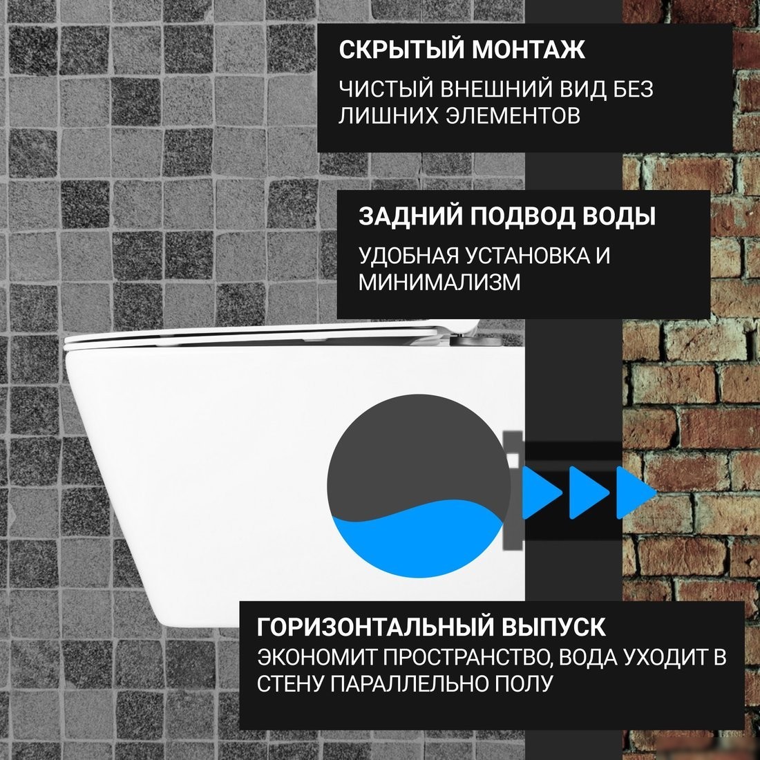 Унитаз подвесной Saniteco KW-9004W + Berges АТОМ 410 040333 (с кнопкой)