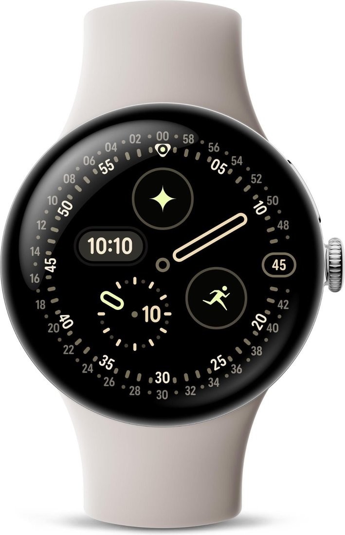 Умные часы Google Pixel Watch 4 41 мм (глянцевый серебристый/фарфор, спортивный силиконовый ремешок)
