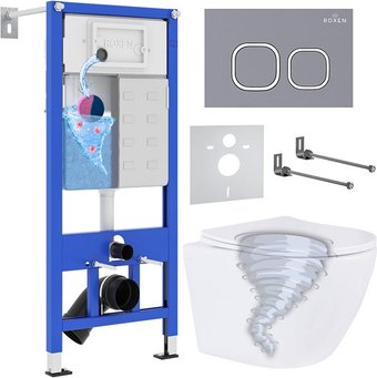 Унитаз подвесной Roxen Antares Tornado Long в комплекте с инсталляцией StounFix Dual Fresh 6 в 1 868438 (кнопка: серый бетон матовая)