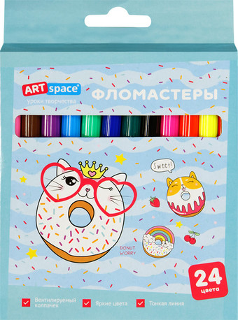 Фломастеры ArtSpace Кот-сластена WP24_27022 (24 цв)