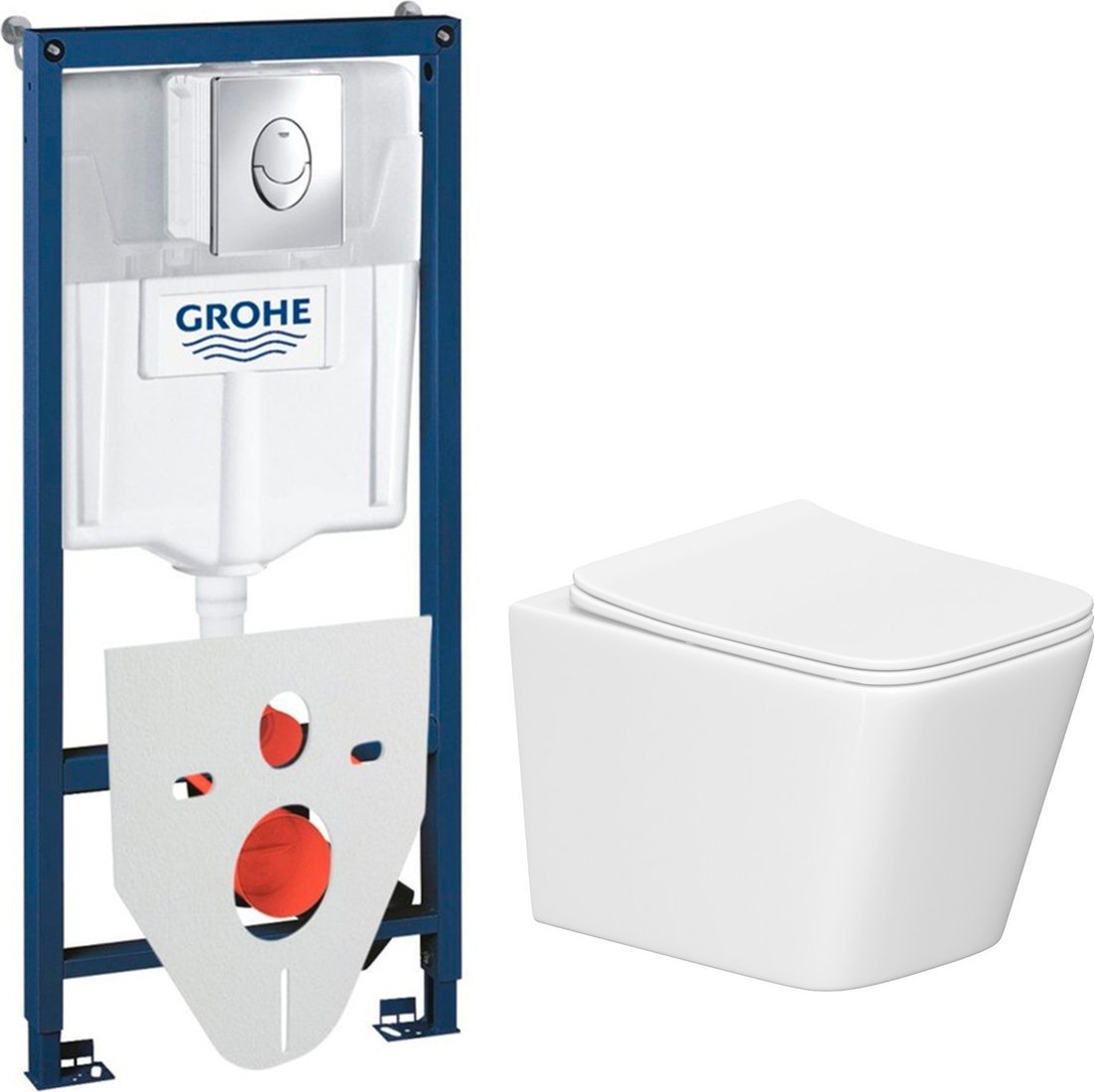 Унитаз подвесной Lauter Square 214903 + GROHE Rapid SL 38721001 + GROHE 37131000 (овальная, хром)