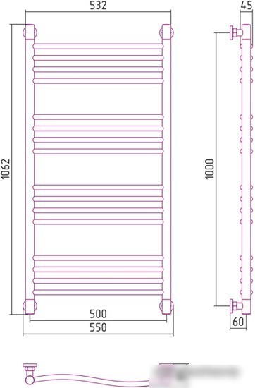 Полотенцесушитель Сунержа Флюид+ 1000x500 00-0222-1050