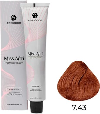 Крем-краска Adricoco Miss Adri 7.43 (100мл, блонд медный золотистый)