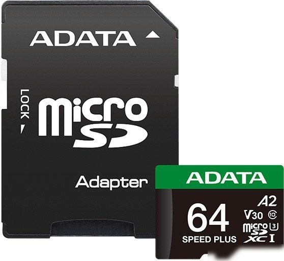 Карта памяти ADATA SPEED PLUS microSDXC 64GB UD64GUI3V30A2SP-RA1 (с адаптером) Карта памяти ADATA SPEED PLUS microSDXC 64GB UD64GUI3V30A2SP-RA1 (с адаптером)