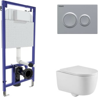 Унитаз подвесной Berges Wasserhaus Tornas Rimless + Visam Slim 525 EX-043414 (с кнопкой, с сиденьем)