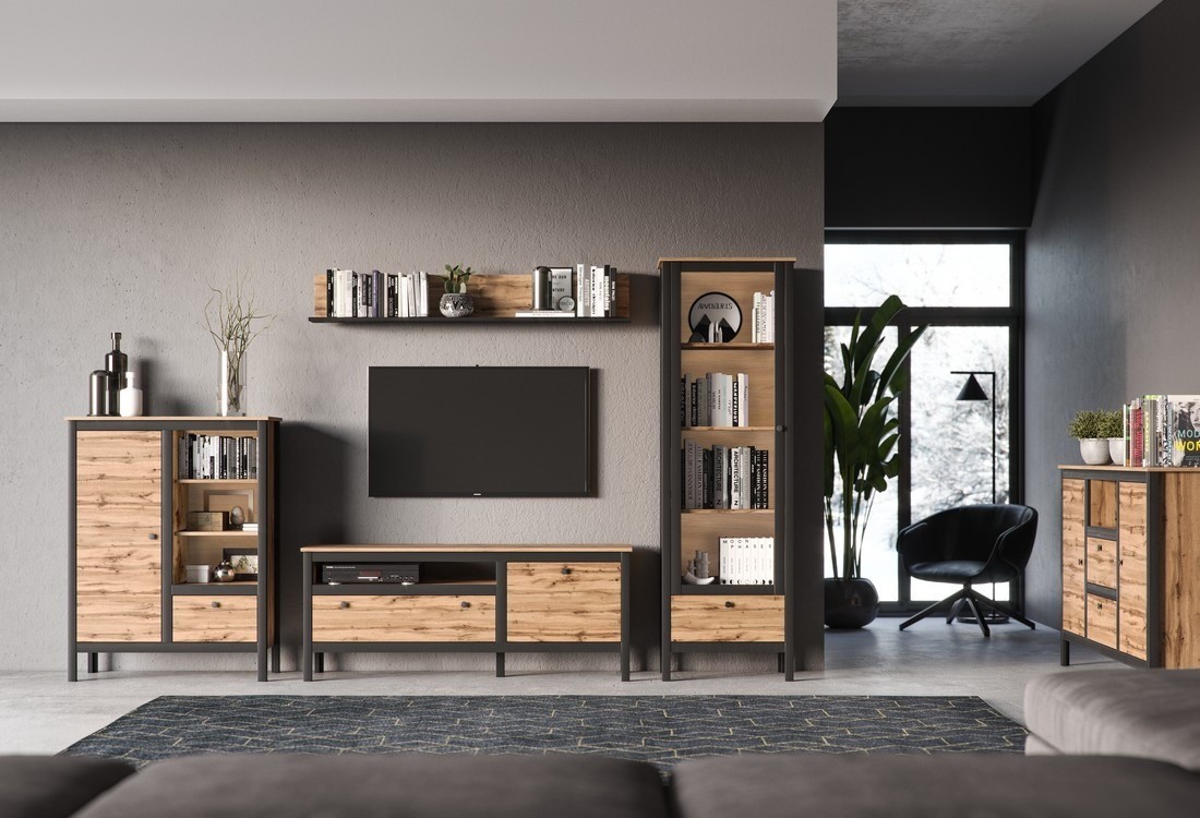 Шкаф-витрина BRW Loft REG1W1S (дуб вотан/черный)