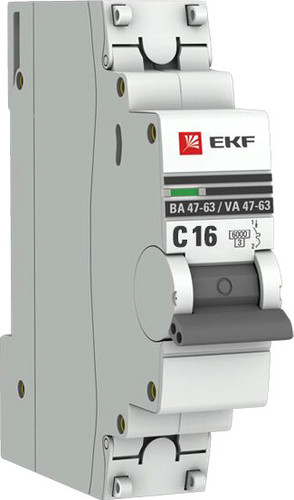 Выключатель автоматический EKF ВА 47-63 1P 16А (C) 6kA PROxima mcb4763-6-1-16C-pro