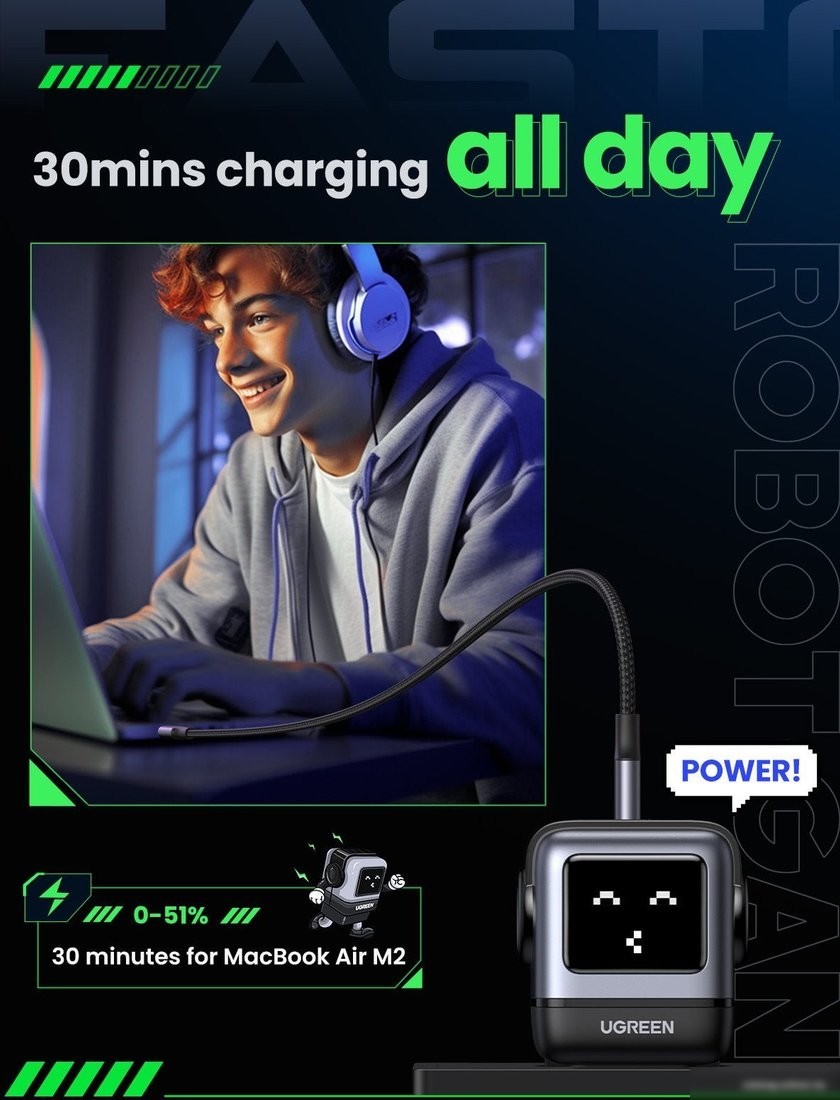 Сетевое зарядное Ugreen Nexode RG 65W CD361 (черный/серый)