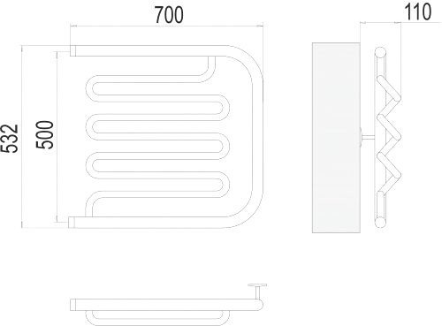 Полотенцесушитель TERMINUS Фокстрот-Лиана 1" 500x700 бп