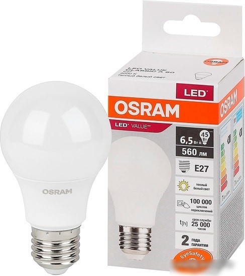 Светодиодная лампа Osram LV CL A60 7 SW/830 230V E27 10X1 RU