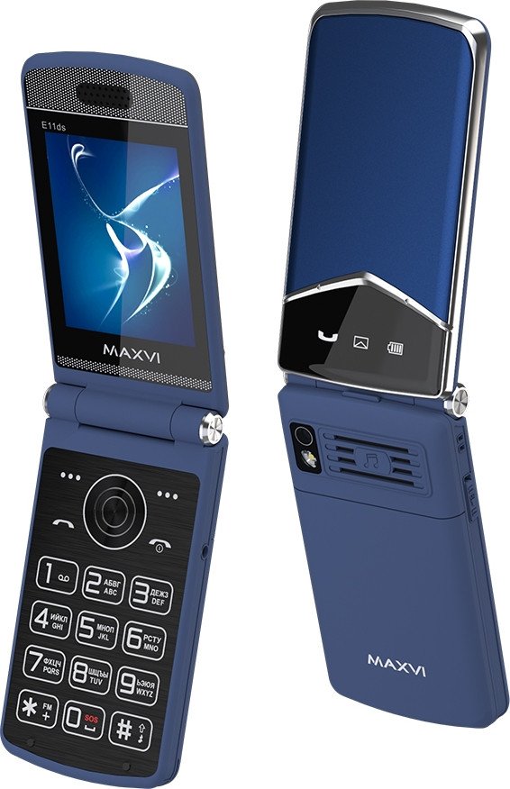 Кнопочный телефон Maxvi E11ds (синий/серебристый)