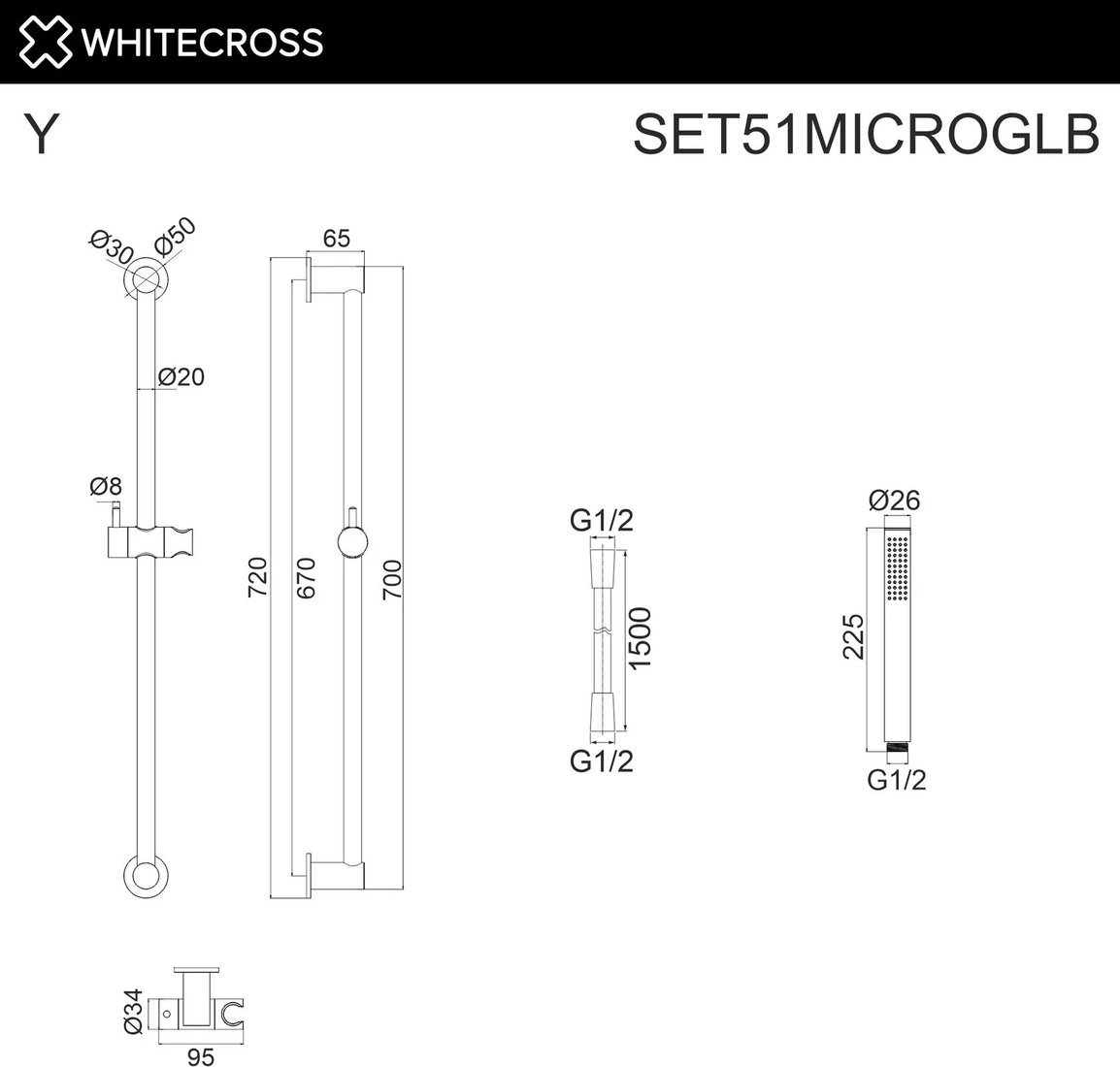 Душевой гарнитур Whitecross SET51MICROGLB (брашированное золото)