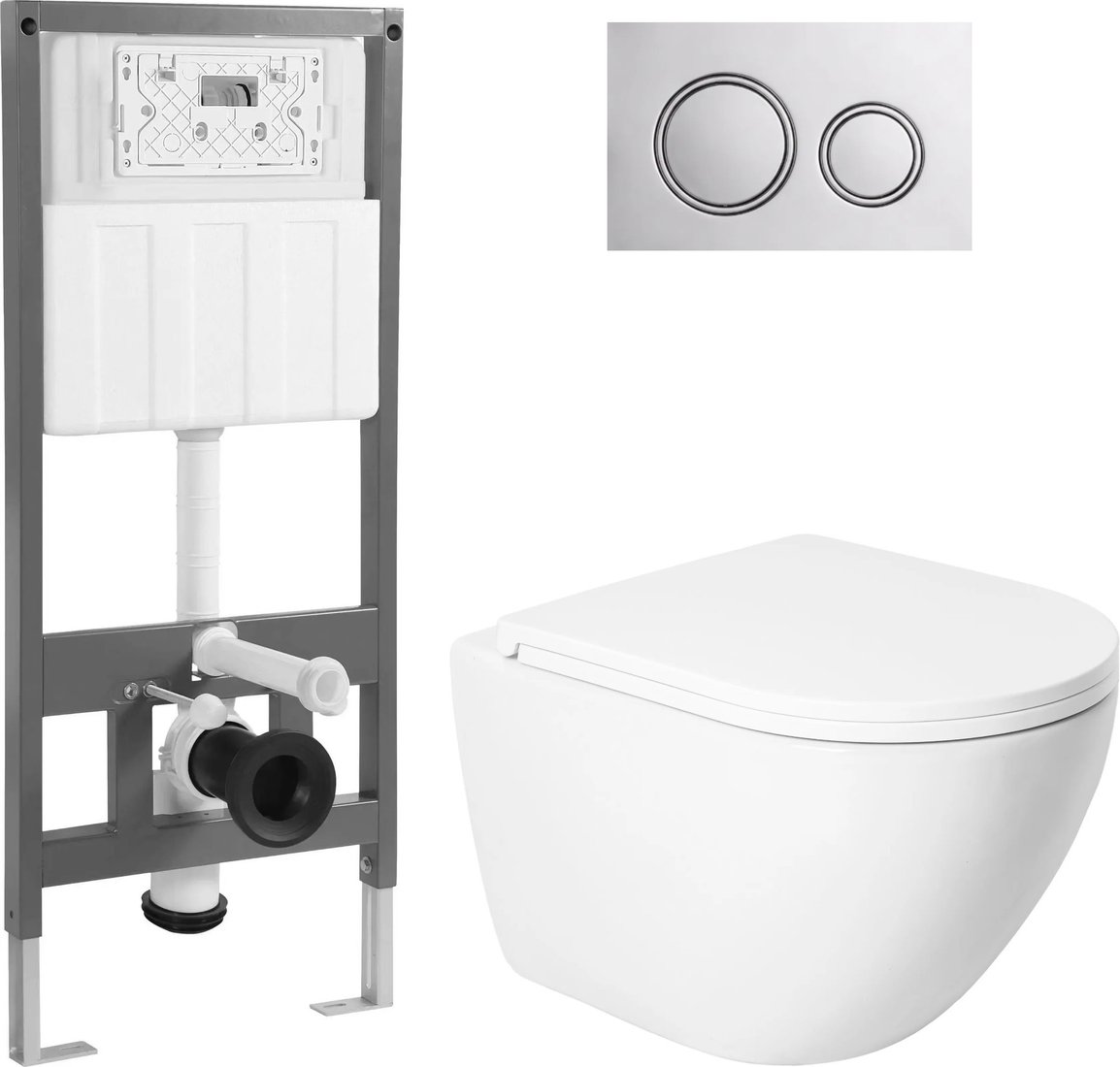 Унитаз подвесной Saniteco KW-9003WT + 501 + K01-PGG (с кнопкой, хром глянцевый)