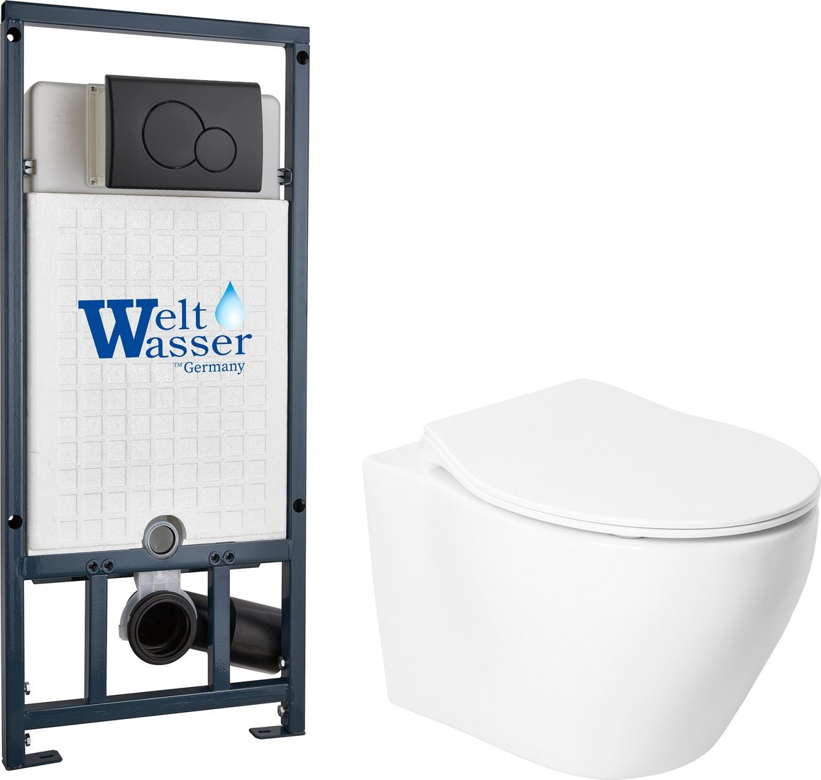 Унитаз подвесной Saniteco KW-99046 в комплекте с инсталляцией + Marberg 507 RD MT-BL + Marberg 507