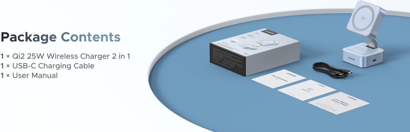 Беспроводное зарядное Ugreen MagFlow 2-in-1 W752 55960 (голубой)