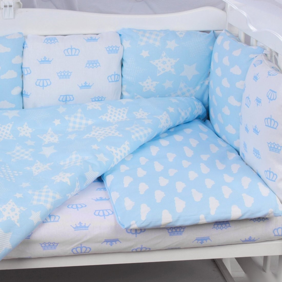 Детский комплект постельного белья Amarobaby Воздушный (15 предметов, голубой)