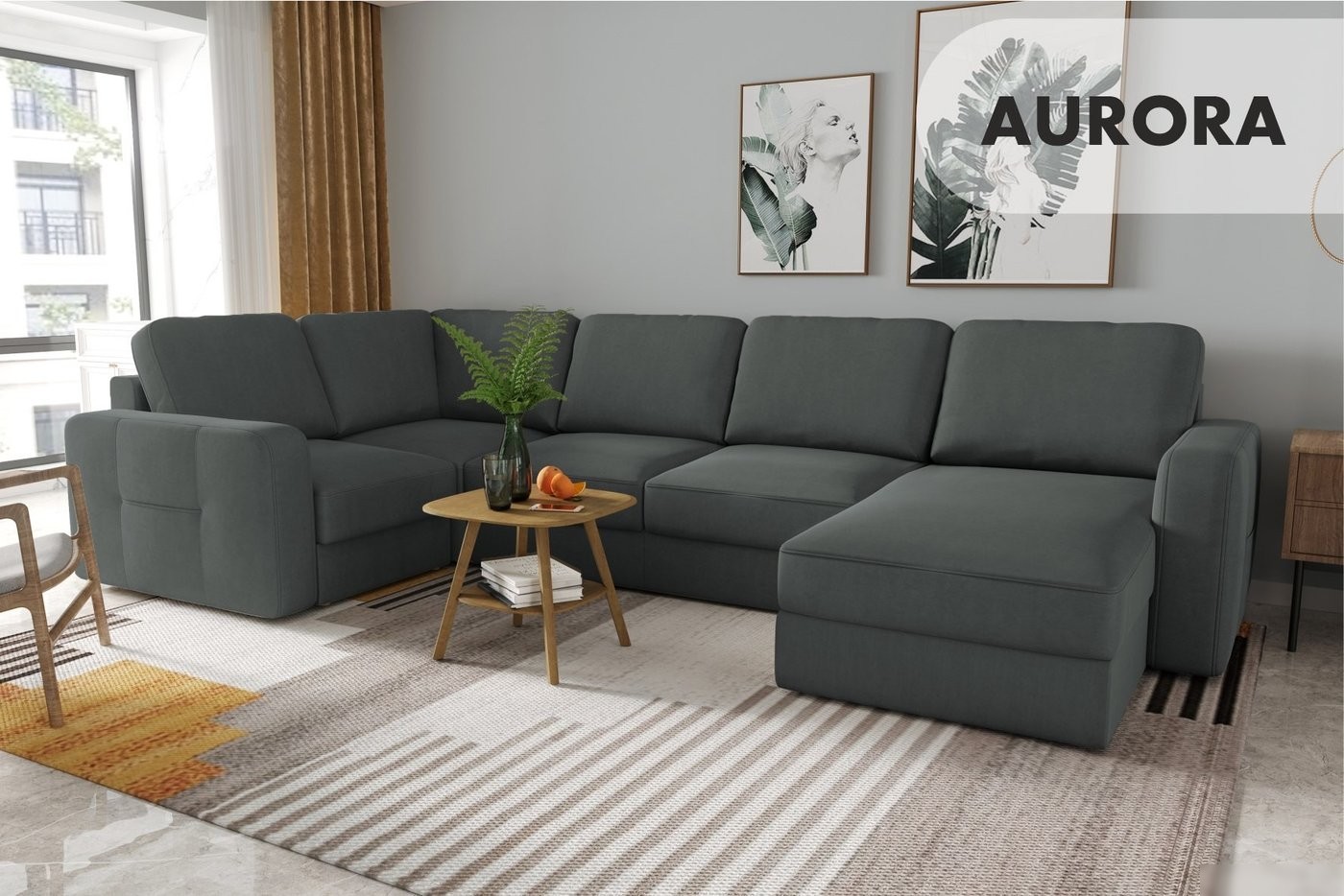 П-образный диван Mio Tesoro Aurora компл.3 правый (Velutto 32 темно-серый)