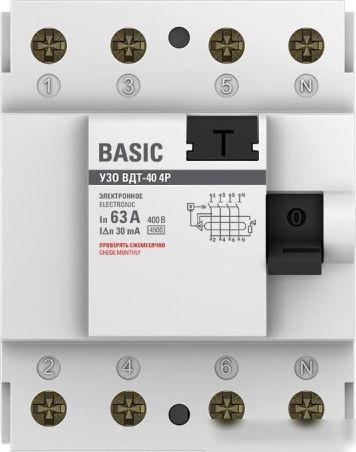 Устройство защитного отключения EKF Basic ВДТ-40 4P 63А/ 30мА elcb-4-63-30e-sim