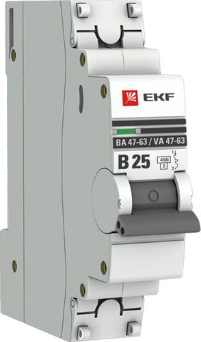 Выключатель автоматический EKF PROxima ВА 47-63 1P 25А (B) 4.5kA mcb4763-1-25B-pro